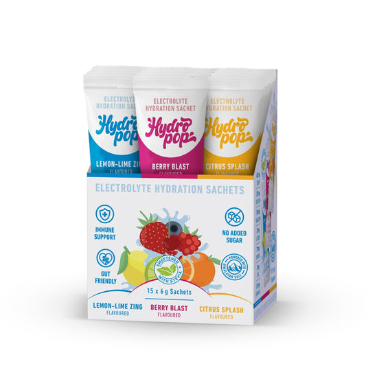 Hydropop Variety Daily Electrolyte Hydration Drink 15 Pack | Lemon-Lime Zing, Berry Blast, Citrus Splash
