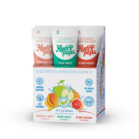 Hydropop Variety Daily Electrolyte Hydration Drink 15 Pack | Tropical Twist, Crisp Apple, Blood Orange