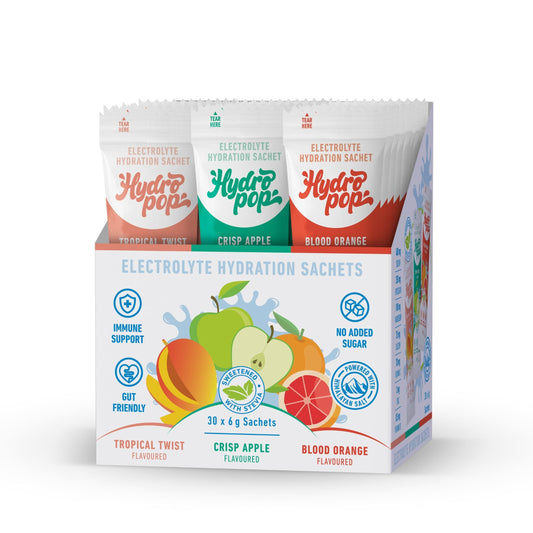 Hydropop Variety Daily Electrolyte Hydration Drink 30 Pack | Tropical Twist, Crisp Apple, Blood Orange