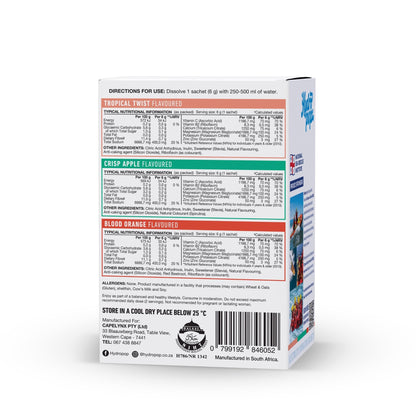 Hydropop Variety Daily Electrolyte Hydration Drink 15 Pack | Tropical Twist, Crisp Apple, Blood Orange