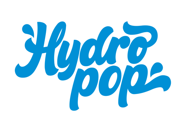 Blue 'Hydropop' logo on a white background
