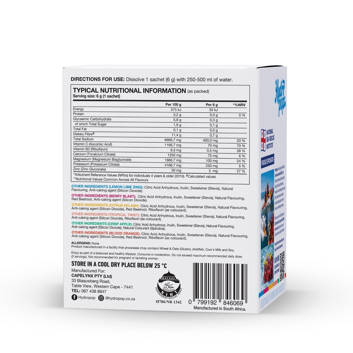 Hydropop Variety Daily Electrolyte Hydration Drink 30 Pack | Lemon-Lime Zing, Berry Blast, Citrus Splash, Tropical Twist, Crisp Apple, Blood Orange