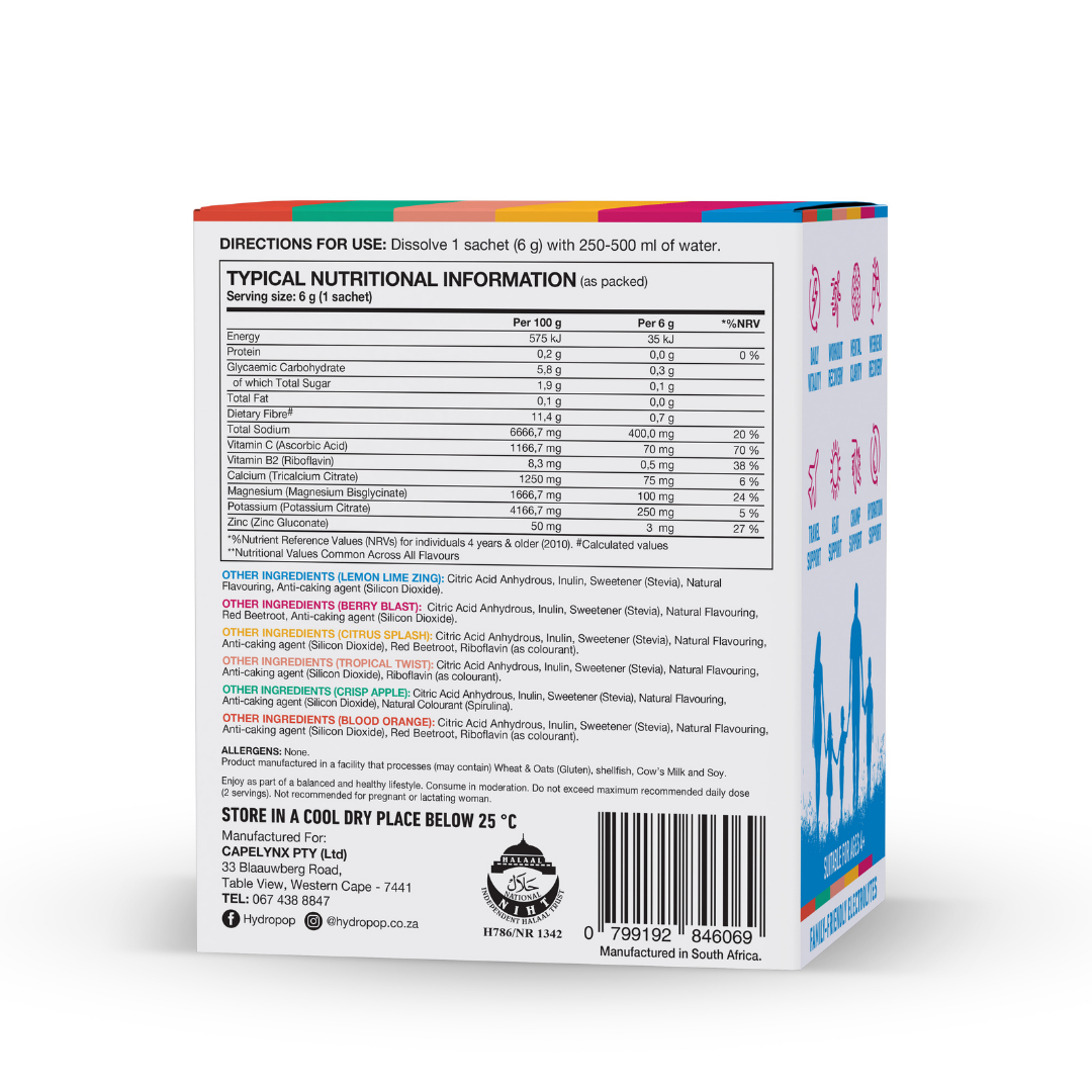 Daily Electrolyte Hydration Drink | Lemon-Lime, Berry, Citrus, Tropical, Apple, Blood Orange 30's